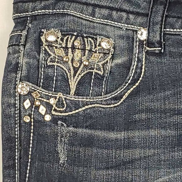 Grace In La Womens Boot Cut Jeans Blue Stretch Embellished Stone Wash Denim 9 - Picture 8 of 12